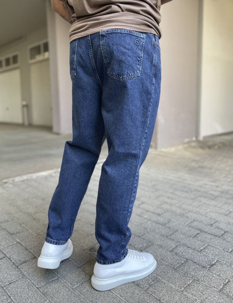 Ανδρικό μπλε σταθερό Loose Jean πεντάτσεπο με φερμουάρ BYFD02 φωτογραφία